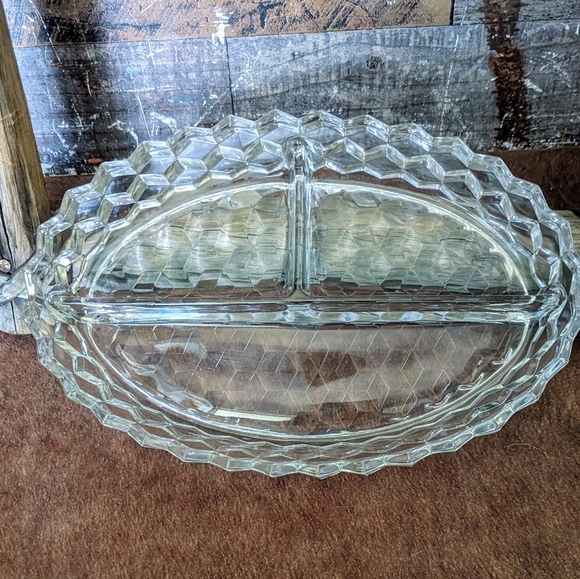 Vintage Fostoria American Three Slot Relish Crystal Dish - Picture 3 of 8